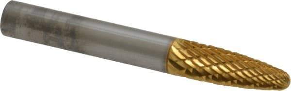 SGS Pro - 1/4" Cut Diam, 1/4" Shank Diam, Tree with Radius Head Double Cut Burr - Carbide, Radius End, 5/8" LOC, 2" OAL - Apex Tool & Supply