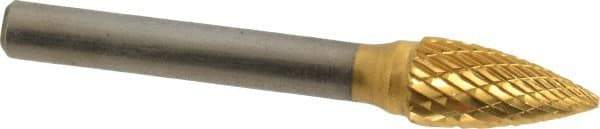 SGS Pro - 3/8" Cut Diam, 1/4" Shank Diam, Tree Head Double Cut Burr - Carbide, Point End, 3/4" LOC, 2-1/2" OAL - Apex Tool & Supply