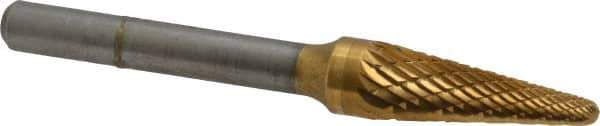 SGS Pro - 3/8" Cut Diam, 1/4" Shank Diam, Taper Head Double Cut Burr - Carbide, Radius End, 1-1/16" LOC, 2-13/16" OAL - Apex Tool & Supply