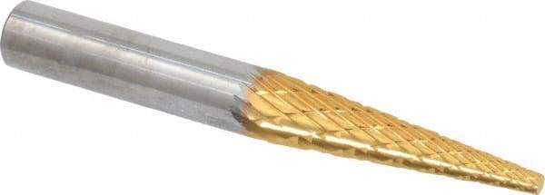 SGS Pro - 1/4" Cut Diam, 1/4" Shank Diam, Cone Head Double Cut Burr - Carbide, Point End, 1" LOC, 2" OAL - Apex Tool & Supply