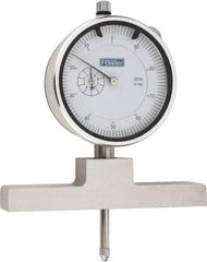 Fowler - 0 to 22 Inch Range, Steel, White Dial Depth Gage - 0.001 Inch Graduation, 0.001 Inch Accuracy, 1 Inch Travel, 4 Inch Base Measuring Length - Apex Tool & Supply