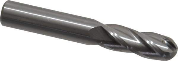 OSG - 3/8" Diam, 1" LOC, 4 Flute Solid Carbide Ball End Mill - Uncoated, Single End, 2-1/2" OAL, 3/8" Shank Diam, Spiral Flute - Apex Tool & Supply