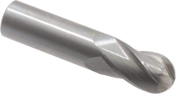 OSG - 7/8" Diam, 1-1/2" LOC, 4 Flute Solid Carbide Ball End Mill - Uncoated, Single End, 4" OAL, 7/8" Shank Diam, Spiral Flute - Apex Tool & Supply