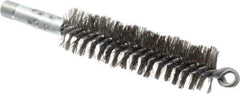 Schaefer Brush - 4-1/2" Brush Length, 1-1/4" Diam, Double Stem, Double Spiral Tube Brush - 7-1/4" Long, Stainless Steel, 1/4" NPSM Male Connection - Apex Tool & Supply