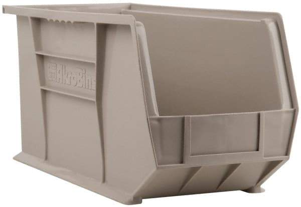 Akro-Mils - 60 Lb. Load Capacity, 18" Deep, Gray Polymer Hopper Stacking Bin - 9" High x 8-1/4" Wide x 18" Long - Apex Tool & Supply