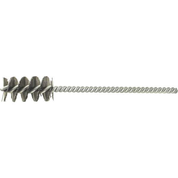 Brush Research Mfg. - 2" Diam Helical Stainless Steel Tube Brush - Single Spiral, 0.003" Filament Diam, 1" Brush Length, 4" OAL, 0.097" Diam Stainless Steel Shank - Apex Tool & Supply