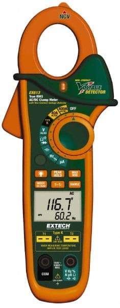 Extech - EX613, CAT III, Digital True RMS Auto Ranging Clamp Meter with 1-1/4" Clamp On Jaws - 600 VAC/VDC, 400 AC/DC Amps, Measures Voltage, Capacitance, Current, Frequency, Resistance - Apex Tool & Supply
