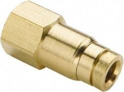 Parker - 1/4" Outside Diam, 1/8 NPTF, Brass Push-to-Connect Tube Female Connector - 250 Max psi, Tube to Female NPT Connection, Buna-N O-Ring - Apex Tool & Supply