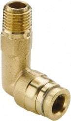 Parker - 3/8" Outside Diam, 1/2 NPTF, Brass Push-to-Connect Tube Male Elbow Long - 250 Max psi, Tube to Male NPT Connection, Buna-N O-Ring - Apex Tool & Supply