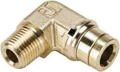 Parker - 1/4" Outside Diam, 3/8 NPTF, Brass Push-to-Connect Tube Male Elbow - 250 Max psi, Tube to Male NPT Connection, Buna-N O-Ring - Apex Tool & Supply