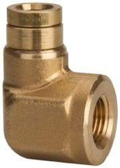 Parker - 1/2" Outside Diam, 1/4 NPTF, Brass Push-to-Connect Tube Female Elbow - 250 Max psi, Tube to Female NPT Connection, Buna-N O-Ring - Apex Tool & Supply