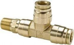 Parker - 1/2" Outside Diam, 3/8 NPTF, Brass Push-to-Connect Tube Male Swivel Run Tee - 250 Max psi, Tube to Male NPT Connection, Buna-N O-Ring - Apex Tool & Supply