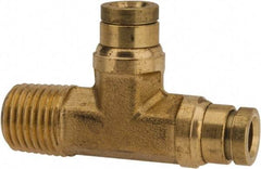 Parker - 1/4" Tube OD, 1/4 NPTF Brass Push-to-Connect Tube Male Run Tee - 250 Max psi, Tube to Male NPT Connection, Buna-N O-Ring, -40 to 200°F Working Temp - Apex Tool & Supply