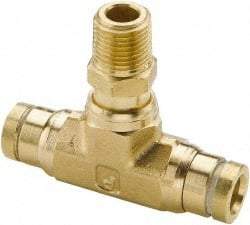 Parker - 1/2" Outside Diam, 1/2 NPT, Brass Push-to-Connect Tube Male Swivel Branch Tee - 250 Max psi, Tube to Male NPT Connection, Buna-N O-Ring - Apex Tool & Supply