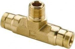 Parker - 3/16" Outside Diam, 1/8 NPT, Brass Push-to-Connect Tube Male Branch Tee - 250 Max psi, Tube to Male NPT Connection, Buna-N O-Ring - Apex Tool & Supply