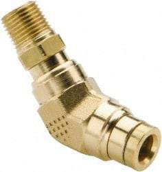 Parker - 1/2" Tube OD, 1/2 NPT Brass Push-to-Connect Tube Male Swivel 45° Elbow - 250 Max psi, Tube to Male NPT Connection, Buna-N O-Ring, -40 to 200°F Working Temp - Apex Tool & Supply