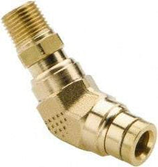Parker - 1/2" Tube OD, 1/2 NPT Brass Push-to-Connect Tube Male Swivel 45° Elbow - 250 Max psi, Tube to Male NPT Connection, Buna-N O-Ring, -40 to 200°F Working Temp - Apex Tool & Supply