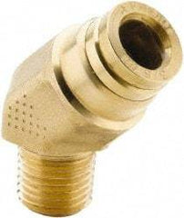 Parker - 1/2" Tube OD, 1/2 NPT Brass Push-to-Connect Tube Male 45° Elbow - 250 Max psi, Tube to Male NPT Connection, Buna-N O-Ring, -40 to 200°F Working Temp - Apex Tool & Supply