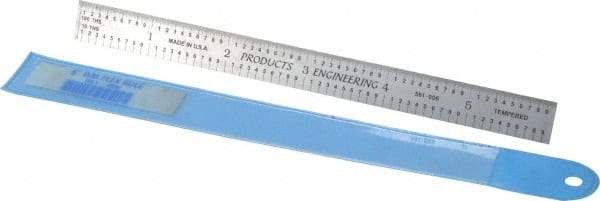 PEC Tools - 6" Long, 1/100, 1/10" and 0.5, 1mm Graduation, Flexible Steel Rule - Decimal/Metric Graduation Style, 1/2" Wide, Silver, Satin Chrome Finish - Apex Tool & Supply