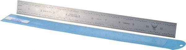 PEC Tools - 12" Long, 1/64, 1/32" and 0.5, 1mm Graduation, Rigid Steel Rule - English/Metric Graduation Style, 1" Wide, Silver, Satin Chrome Finish - Apex Tool & Supply