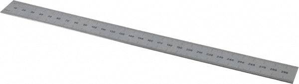 PEC Tools - 300mm Long, 0.5, 1mm Graduation, Rigid Steel Rule - Metric Graduation Style, 1" Wide, Silver, Satin Chrome Finish - Apex Tool & Supply