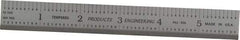 PEC Tools - 6" Long, 1/100, 1/10" and 0.5, 1mm Graduation, Rigid Steel Rule - Decimal/Metric Graduation Style, 3/4" Wide, Silver, Satin Chrome Finish - Apex Tool & Supply