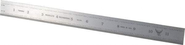 PEC Tools - 12" Long, 1/100, 1/10" and 0.5, 1mm Graduation, Rigid Steel Rule - Decimal/Metric Graduation Style, 1" Wide, Silver, Satin Chrome Finish - Apex Tool & Supply