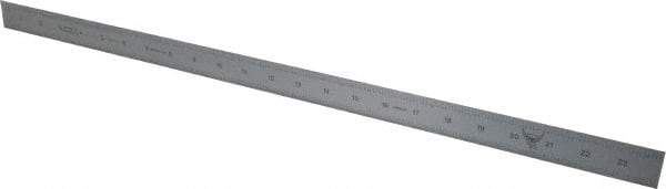 PEC Tools - 24" Long, 1/100, 1/10" and 0.5, 1mm Graduation, Rigid Steel Rule - Decimal/Metric Graduation Style, 1-1/8" Wide, Silver, Satin Chrome Finish - Apex Tool & Supply