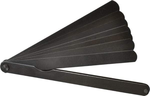 PEC Tools - 9 Piece, 0.0015 to 0.015" Thick, Parallel Feeler Gage Set - 6" Leaf Length, 1/2" Wide, Tempered Steel - Apex Tool & Supply