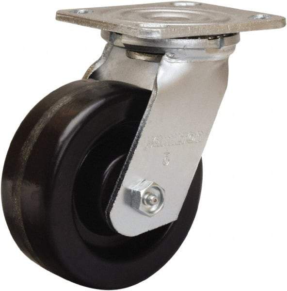 Hamilton - 5" Diam x 2" Wide x 6-1/2" OAH Top Plate Mount Swivel Caster - Phenolic, 900 Lb Capacity, Straight Roller Bearing, 4 x 4-1/2" Plate - Apex Tool & Supply