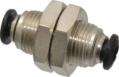 Alpha Technologies - 4mm Outside Diam, Nickel Plated Brass Push-to-Connect Tube Bulkhead Union - 250 Max psi, Tube to Tube Connection, Buna O-Ring - Apex Tool & Supply