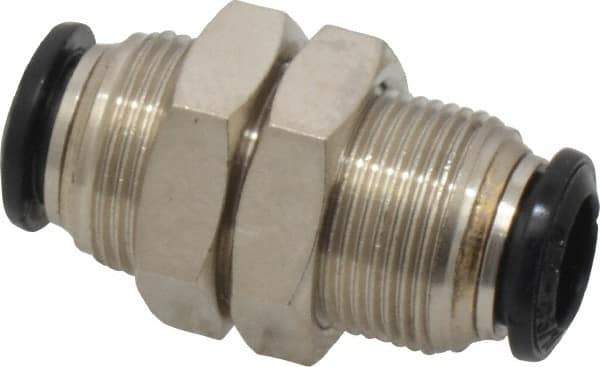 Alpha Technologies - 8mm Outside Diam, Nickel Plated Brass Push-to-Connect Tube Bulkhead Union - 250 Max psi, Tube to Tube Connection, Buna O-Ring - Apex Tool & Supply