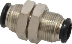 Alpha Technologies - 8mm Outside Diam, Nickel Plated Brass Push-to-Connect Tube Bulkhead Union - 250 Max psi, Tube to Tube Connection, Buna O-Ring - Apex Tool & Supply