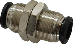 Alpha Technologies - 12mm Outside Diam, Nickel Plated Brass Push-to-Connect Tube Bulkhead Union - 250 Max psi, Tube to Tube Connection, Buna O-Ring - Apex Tool & Supply