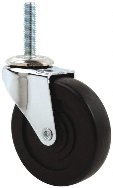E.R. Wagner - 3" Diam x 13/16" Wide x 3-9/16" OAH Stem Mount Swivel Caster - Hard Rubber, 125 Lb Capacity, Delrin Bearing, 3/8-16 x 1-1/2" Threaded Stem - Apex Tool & Supply