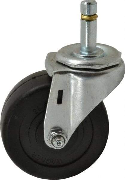 E.R. Wagner - 3" Diam x 1-1/4" Wide x 3-5/8" OAH Stem Mount Swivel Caster - Soft Rubber, 125 Lb Capacity, Delrin Bearing, 7/16 x 1-3/8" Friction Stem - Apex Tool & Supply