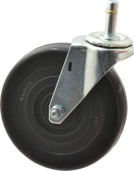 E.R. Wagner - 5" Diam x 1-1/4" Wide x 5-1/2" OAH Stem Mount Swivel Caster - Soft Rubber, 190 Lb Capacity, Delrin Bearing, 4 x 4-1/2" Plate, 7/16 x 1-3/8" Friction Stem - Apex Tool & Supply