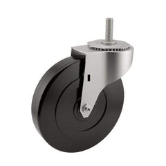 E.R. Wagner - 5" Diam x 1-1/4" Wide x 5-1/2" OAH Stem Mount Swivel Caster - Soft Rubber, 190 Lb Capacity, Delrin Bearing, 3/8-16 x 1" Threaded Stem - Apex Tool & Supply