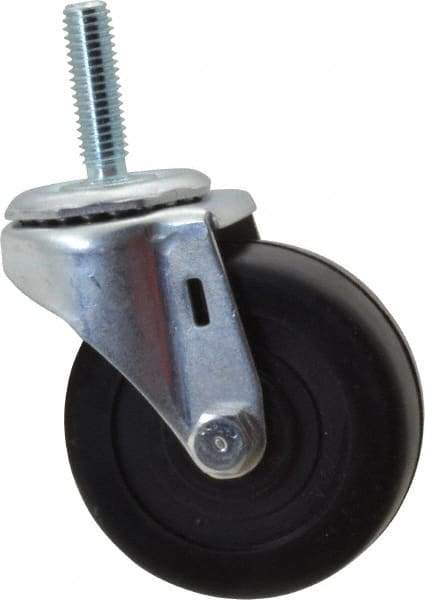 E.R. Wagner - 3" Diam x 1-1/4" Wide x 3-5/8" OAH Stem Mount Swivel Caster - Soft Rubber, 125 Lb Capacity, Delrin Bearing, 7/16-14 x 1-1/2" Threaded Stem - Apex Tool & Supply