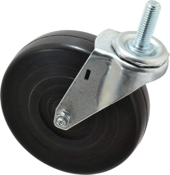 E.R. Wagner - 5" Diam x 1-1/4" Wide x 5-1/2" OAH Stem Mount Swivel Caster - Soft Rubber, 190 Lb Capacity, Delrin Bearing, 1/2-13 x 1-1/2" Threaded Stem - Apex Tool & Supply
