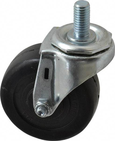 E.R. Wagner - 3" Diam x 1-1/4" Wide x 3-5/8" OAH Stem Mount Swivel Caster - Soft Rubber, 125 Lb Capacity, Delrin Bearing, 1/2-13 x 1" Threaded Stem - Apex Tool & Supply