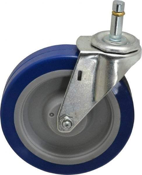 E.R. Wagner - 5" Diam x 1-1/4" Wide x 5-1/2" OAH Stem Mount Swivel Caster - Polyurethane, 280 Lb Capacity, Delrin Bearing, 7/16 x 1-3/8" Friction Stem - Apex Tool & Supply
