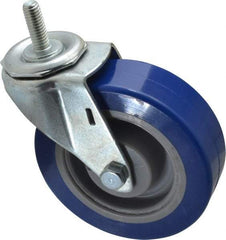 E.R. Wagner - 4" Diam x 1-1/4" Wide x 4-1/2" OAH Stem Mount Swivel Caster - Polyurethane, 275 Lb Capacity, Delrin Bearing, 3/8-16 x 1" Threaded Stem - Apex Tool & Supply