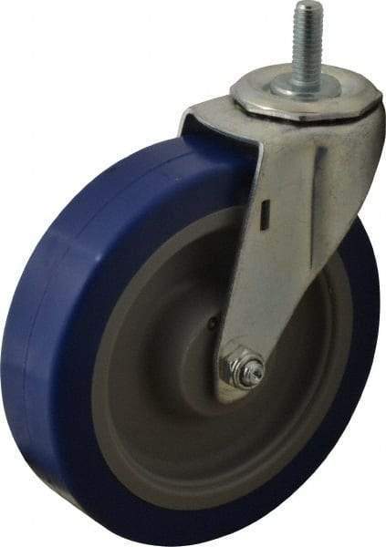 E.R. Wagner - 5" Diam x 1-1/4" Wide x 5-1/2" OAH Stem Mount Swivel Caster - Polyurethane, 280 Lb Capacity, Delrin Bearing, 3/8-16 x 1" Threaded Stem - Apex Tool & Supply