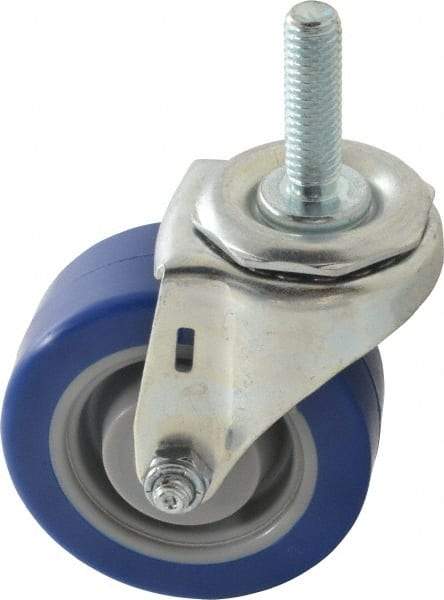 E.R. Wagner - 3" Diam x 1-1/4" Wide x 3-5/8" OAH Stem Mount Swivel Caster - Polyurethane, 210 Lb Capacity, Delrin Bearing, 7/16-14 x 1-1/2" Threaded Stem - Apex Tool & Supply