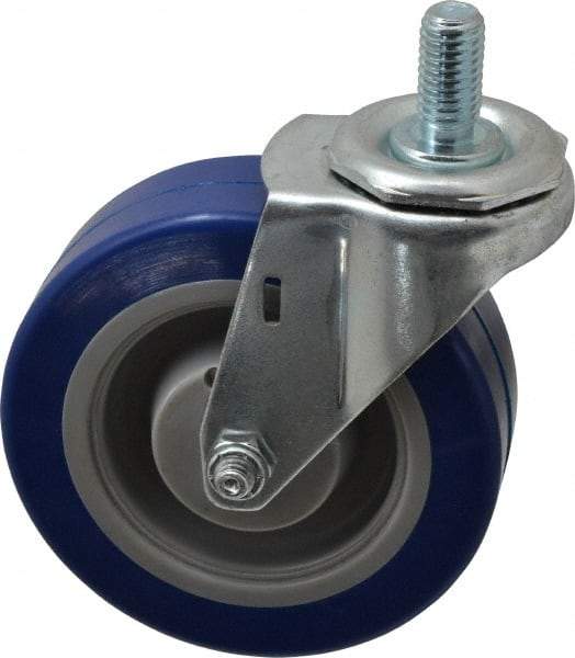 E.R. Wagner - 4" Diam x 1-1/4" Wide x 4-1/2" OAH Stem Mount Swivel Caster - Polyurethane, 275 Lb Capacity, Delrin Bearing, 1/2-13 x 1" Threaded Stem - Apex Tool & Supply