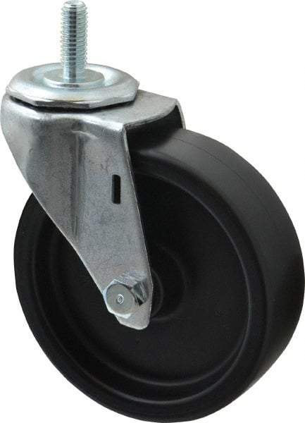 E.R. Wagner - 4" Diam x 1-1/4" Wide x 4-1/2" OAH Stem Mount Swivel Caster - Polyolefin, 255 Lb Capacity, Plain Bearing, 3/8-16 x 1" Threaded Stem - Apex Tool & Supply