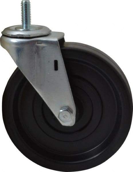 E.R. Wagner - 5" Diam x 1-1/4" Wide x 5-1/2" OAH Stem Mount Swivel Caster - Polyolefin, 280 Lb Capacity, Plain Bearing, 3/8-16 x 1" Threaded Stem - Apex Tool & Supply