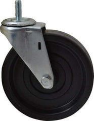 E.R. Wagner - 5" Diam x 1-1/4" Wide x 5-1/2" OAH Stem Mount Swivel Caster - Polyolefin, 280 Lb Capacity, Plain Bearing, 3/8-16 x 1" Threaded Stem - Apex Tool & Supply