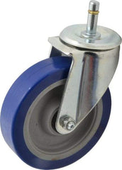 E.R. Wagner - 5" Diam x 1-1/4" Wide x 6-1/8" OAH Stem Mount Swivel Caster - Polyurethane, 300 Lb Capacity, Delrin Bearing, 7/16 x 1-3/8" Friction Stem - Apex Tool & Supply